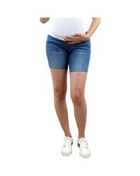 Indigo Poppy Maternity Denim Shorts With Belly Band - Blue