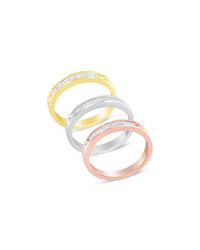 Haus of Brilliance 10k Yellow, White And Rose Gold Over .925 Sterling Silver 5/8 Cttw Diamond Channel-set Stackable Band Ring Set - Black