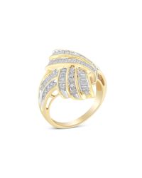 Haus of Brilliance 10k Yellow Gold Plated .925 Sterling Silver 1.0 Cttw Round And Baguette Diamond Knot Channel Statement Ring - White