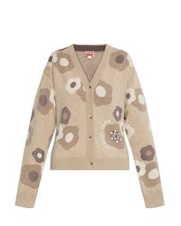 KENZO Natural Cardigan With Floral Motif