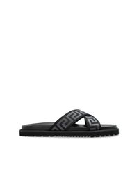 Versace Black Slides With 'Greca' Pattern for men