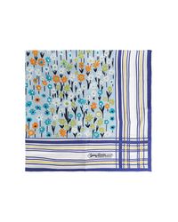 Lanvin Blue Silk Scarf With Floral Motif