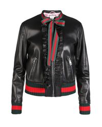 gucci ruffle leather bomber jacket