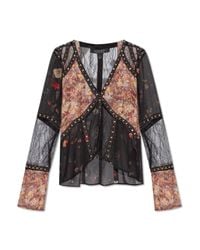 AllSaints Black Mixed Material Top 'Florence'