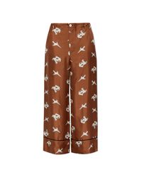 Marni Brown Silk Pants With Print