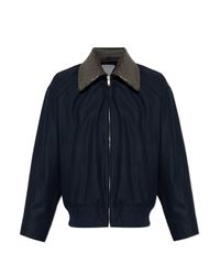 Bottega Veneta Blue Jacket With Leather Collar for men