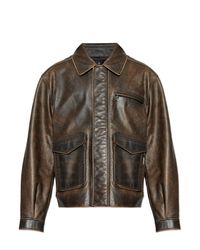 Represent Brown Leather Jacket With 'Vintage' Effect for men