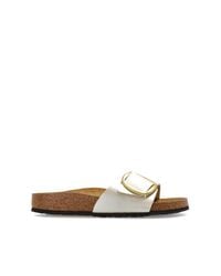 Birkenstock White 'Madrid Big Buckle' Slides