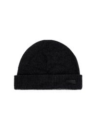 Emporio Armani Black Cashmere Beanie With Logo Patch for men