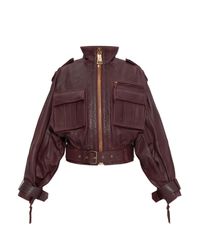 Balmain Red Leather Jacket With High Collar