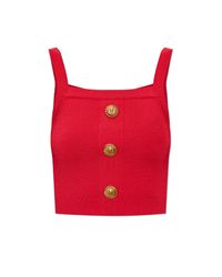 Balmain Red Short Off-Shoulder Top