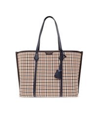 Tory Burch Natural 'perry Plaid' Shopper Bag