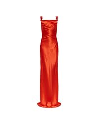 Balmain Red Silk Dress With Embellished Straps