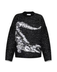 LACOSTE RUNWAY Black Abstract Pattern Heavy-Knit Wool Sweater for men