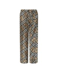 Burberry White Silk Pants With A Check Pattern