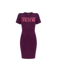Versace Jeans Couture Purple Dress With Printed Logo