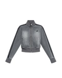 Adidas Originals Gray Denim Jacket With A Stand-Up Collar