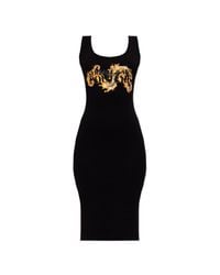 Versace Jeans Couture Black Dress With Print And Shimmering Sequins
