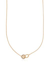 Tory Burch White Necklace With A Logo Encrusted With Shimmering Crystals