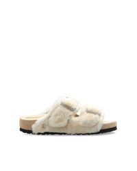 Birkenstock White Arizona 1774 Shearling Slides