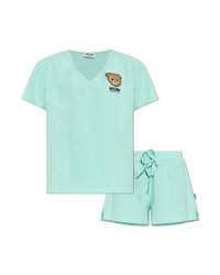 Moschino Green Two-Piece Pajamas With Logo