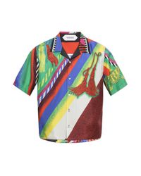 Versace Blue Silk Shirt With "Formula 6" Print for men