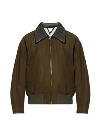Bottega Veneta Green Cotton Jacket With Leather Collar for men
