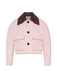 Bottega Veneta Pink Cotton Jacket With Detachable Leather Collar