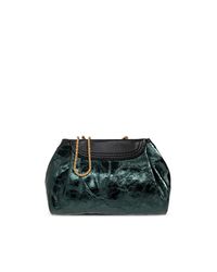 Dries Van Noten Black Leather Bag With A Metallic Finish