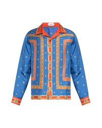 Versace Blue Silk Shirt With Print for men