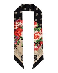 Moschino Black Silk Scarf With Floral Motif