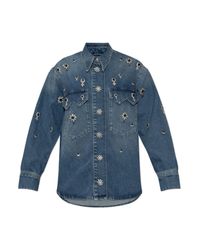 AllSaints Blue Denim Shirt With Crystal Appliqués 'Enna'