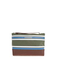 DSquared² Green Cosmetic Bag With Stripe Pattern