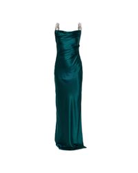 Balmain Green Silk Dress With Pearl Straps