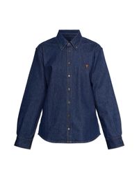 AMI Blue Denim Shirt With Embroidered Logo
