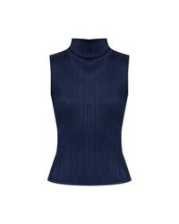 Pleats Please Issey Miyake Blue Pleated Sleeveless Top