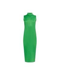 Pleats Please Issey Miyake Green Sleeveless Pleated Dress