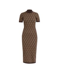 Fendi Brown Dress With Stand-Up Collar