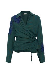 Dries Van Noten Green 'Cadea' Wrap Blouse