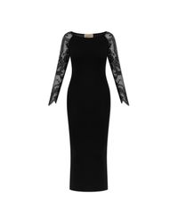 Valentino Garavani Black Pencil Dress With Lace Sleeves