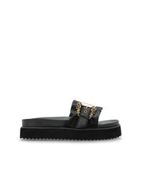 Versace Jeans Couture Black Satin Platform Slides