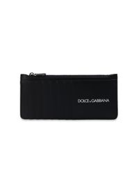 Dolce & Gabbana Black Vertical Calfskin Card Holder With Printed Logo for men