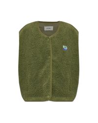 American Vintage Green Fleece Vest With Logo Patch
