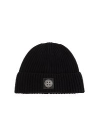 Stone Island Black Wool Hat With Patch for men