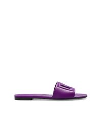 Dolce & Gabbana Purple Leather Slides With Logo