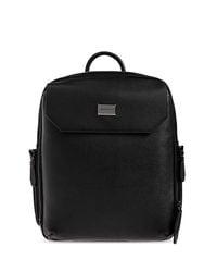 Emporio Armani Black Leather Backpack With Logo Patch for men