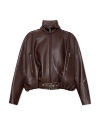 Loewe Brown Oversized Leather Zip-Up Jacket With Belt