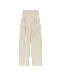 Bottega Veneta White Wool Trousers With Pinstripe Pattern