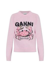 Ganni Pink Sweater With Logo