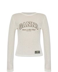Ganni White Long-Sleeved Top